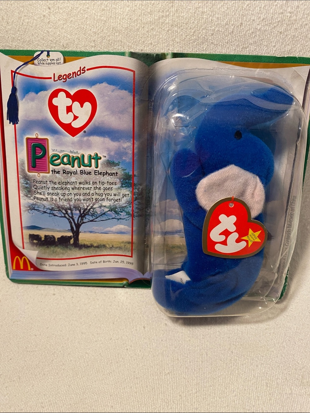Rare Ty Beanie Buddy Peanut the Elephant 1995 Royal Blue Collectible Plush
